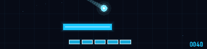 A cyan paddle returning a ball toward a row of blocks
